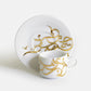 Contemporary gold and silver porcelain espresso cups with Arabic graffiti print