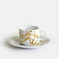 Contemporary gold and silver porcelain espresso cups with Arabic graffiti print
