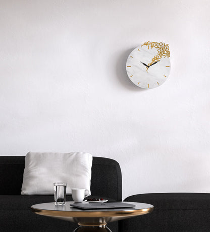 Contemporary marble acrylic wall clock with Arabic graffiti print