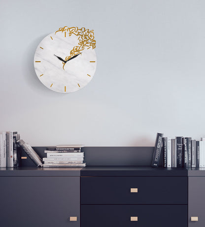 Contemporary marble acrylic wall clock with Arabic graffiti print