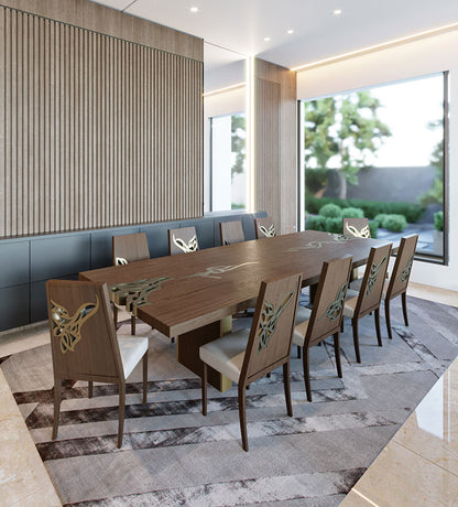 Luxurious dining table with Arabic calligraphy woodwork in gold and walnut wood