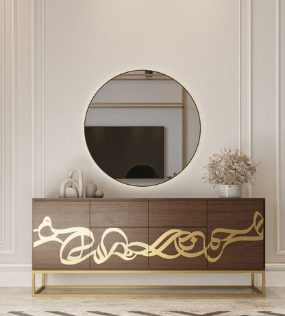 Unique dining room sideboard with Arabic calligraphy with storage and buffet top