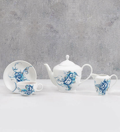 Contemporary creamer for tea set with Arabic calligraphy fluid art