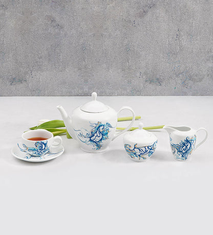 Contemporary creamer for tea set with Arabic calligraphy fluid art