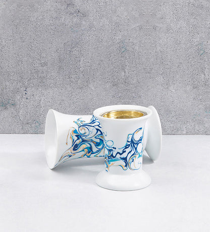 Short contemporary porcelain incense burner with Arabic calligraphy fluid art