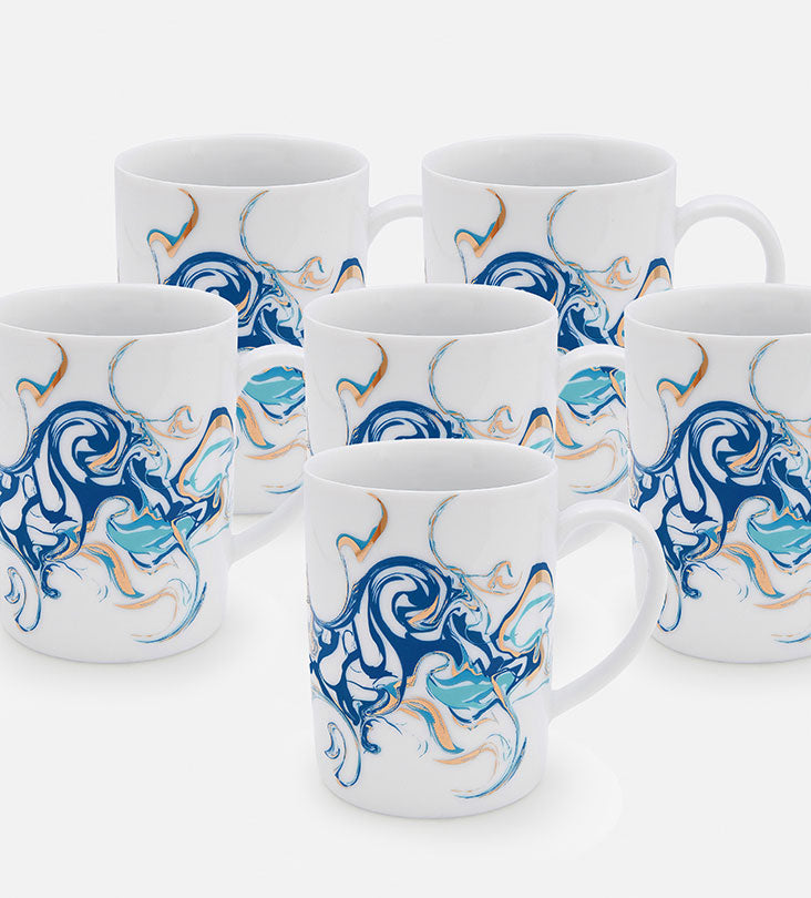 Contemporary porcelain mug with Arabic calligraphy fluid art