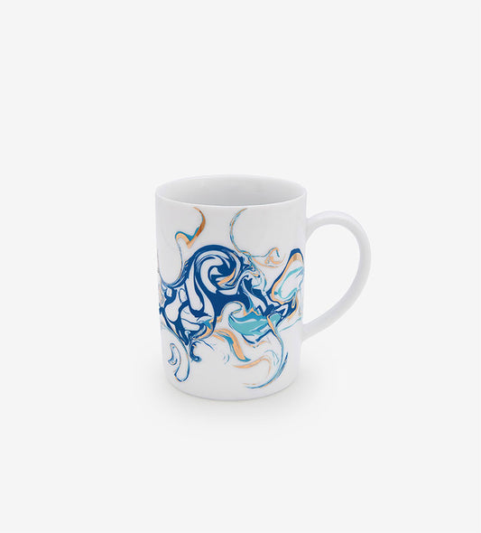 Contemporary porcelain mug with Arabic calligraphy fluid art