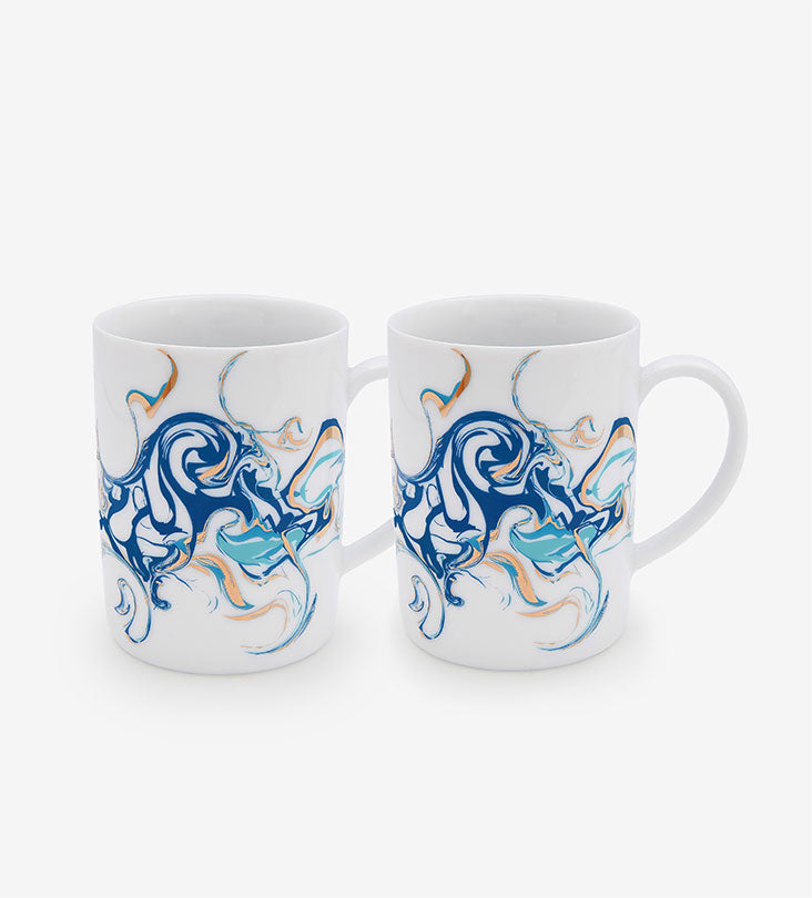 Contemporary porcelain mug with Arabic calligraphy fluid art