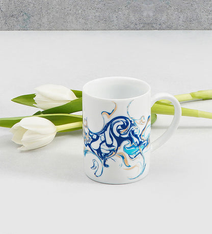 Contemporary porcelain mug with Arabic calligraphy fluid art