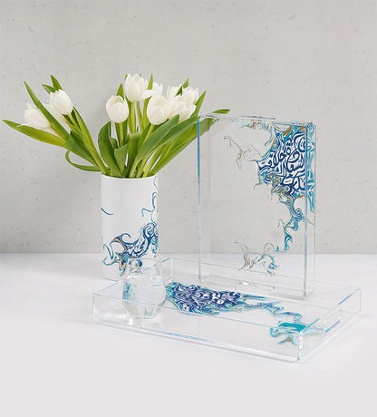 Contemporary acrylic tray with Arabic calligraphy fluid art