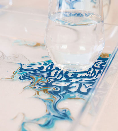 Contemporary acrylic tray with Arabic calligraphy fluid art