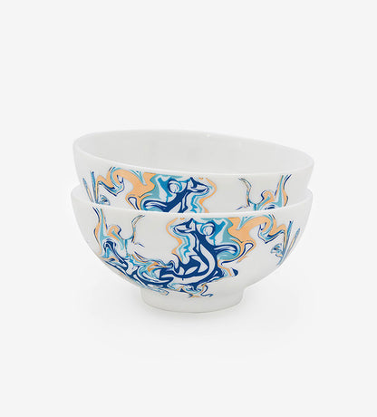 Small contemporary serving bowls with Arabic calligraphy fluid art