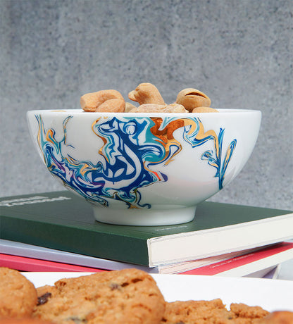 Small contemporary serving bowls with Arabic calligraphy fluid art