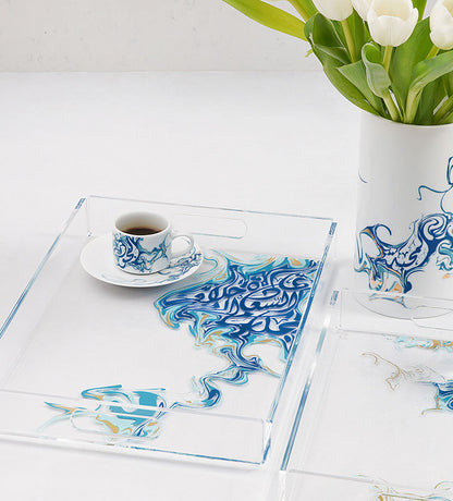 Contemporary porcelain espresso cups with Arabic calligraphy fluid art