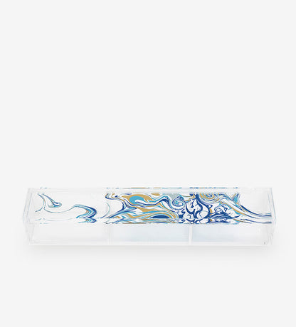 Contemporary transparent acrylic storage box with Arabic calligraphy fluid art