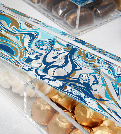 Contemporary transparent acrylic storage box with Arabic calligraphy fluid art