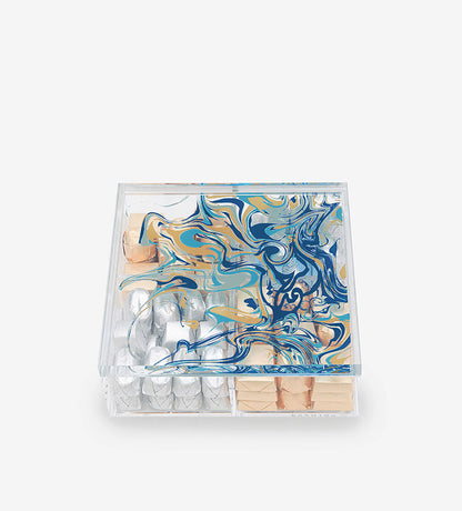 Contemporary transparent acrylic storage box with Arabic calligraphy fluid art