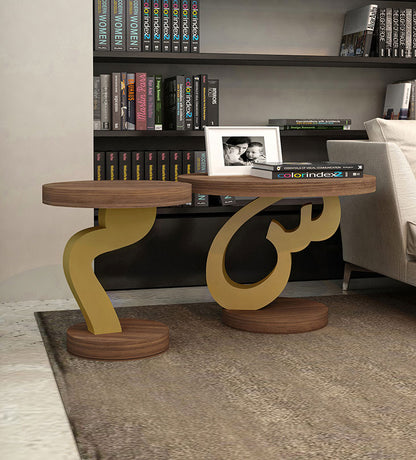 Luxury furniture Arabic calligraphy letter side tables in walnut and lacquer wood 