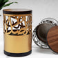 Round metal and wood incense burner with Arabic calligraphy