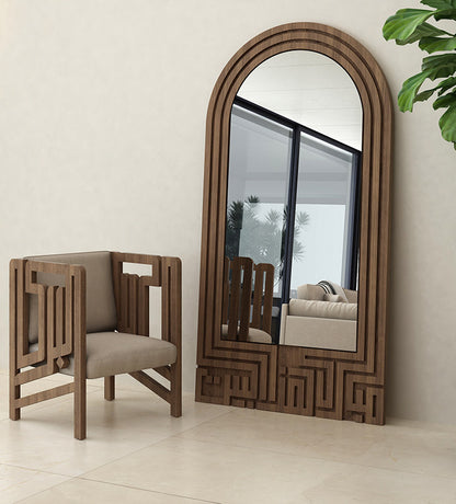 Modern God bless this home large mirror in walnut wood with Arabic calligraphy